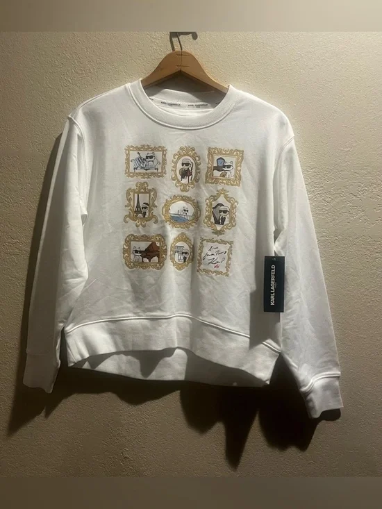 Karl Lagerfeld White Graphic Crewneck - NWT - Picture 2 of 6